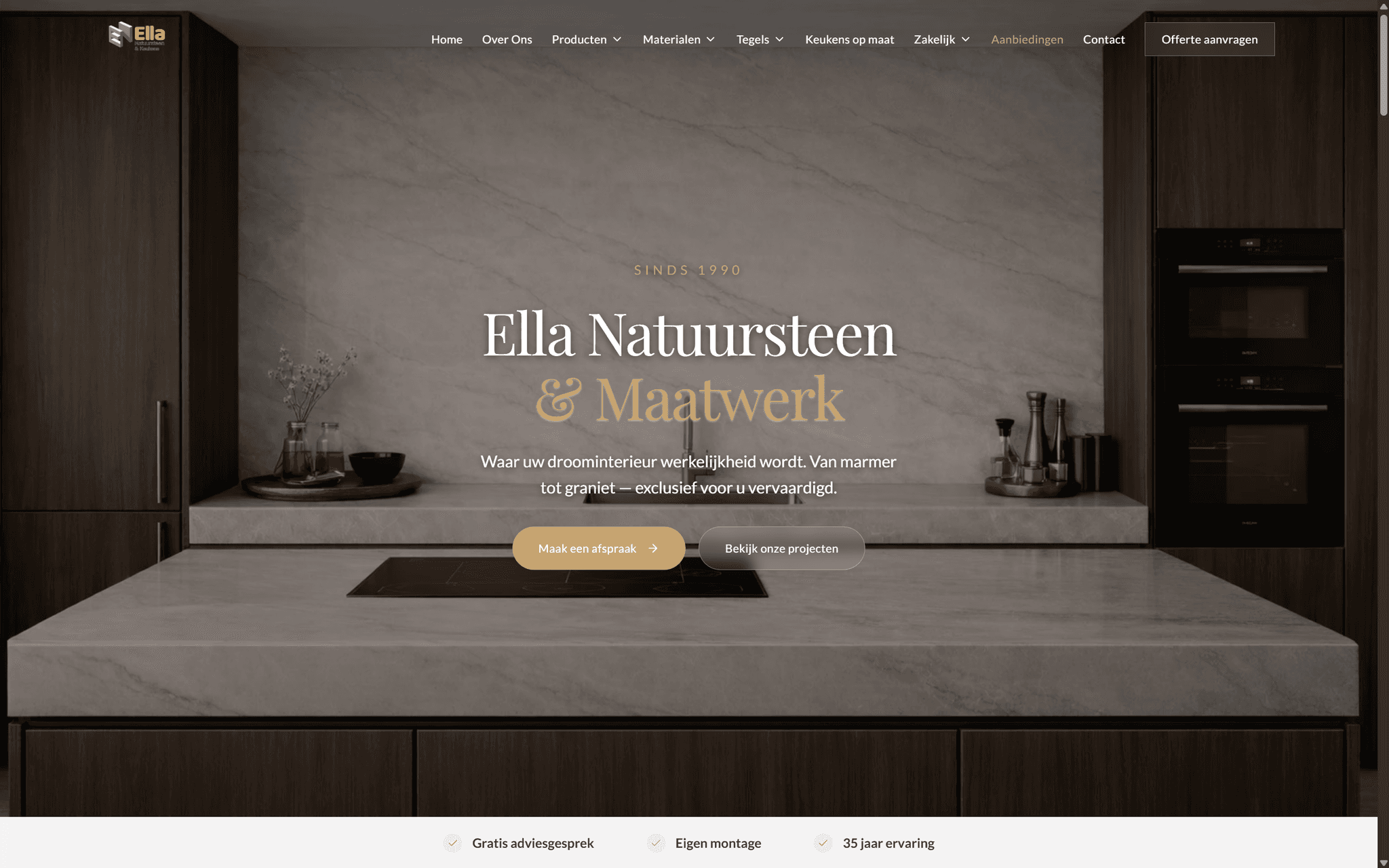 Ella Natuursteen - Complete website migratie van WordPress naar een modern platform met headless CMS voor een gevestigd natuursteenbedrijf