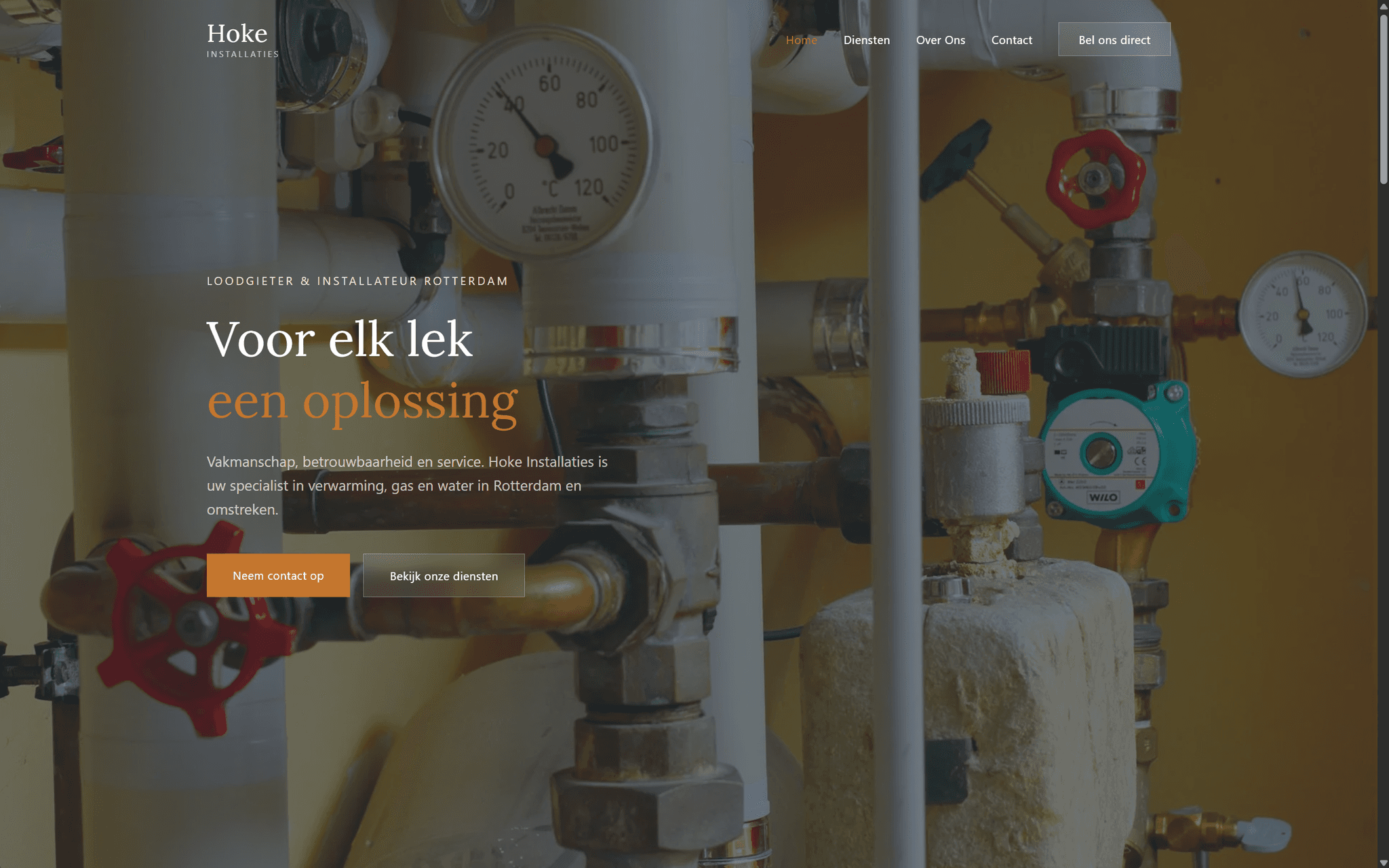 Hoke Installaties - Professionele website voor loodgieter- en installatiebedrijf in Rotterdam-Zuid, specialist in verwarming, gas, water en spoedreparaties